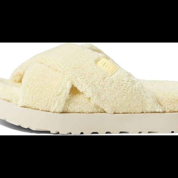 UGG Fuzz Sugar Terry Cross Slides Banana Pudding Sz 7. Excellent Condition - Picture 7 of 11